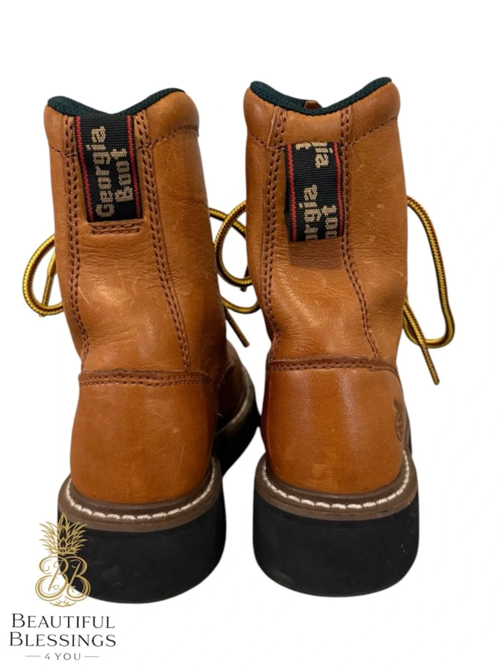 9.5 Boys Georgia Brown Leather Boots - Lace Up